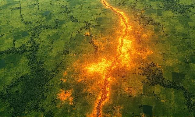 Vista satellitare di campi agricoli con overlay di dati